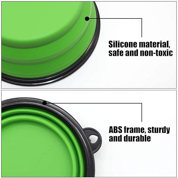 Collapsible Bowls, 2 Pack Water Bowls for Cats Dogs, Portable Pet Feeding Watering Dish for Walking Parking Traveling with 2 Carabiners (Large, Blue+Green) - PAWPICO