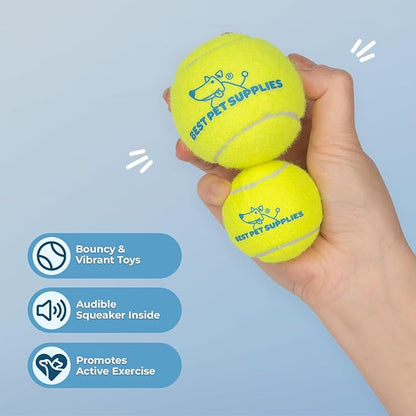 Best Pet Supplies Squeaky Tennis Toys for Dogs, 4-Pack, Heavy-Duty Interactive Pet Toys for Throwing and Fetching, Supports Exercise and Natural Behavior Training, Durable - Medium - PAWPICO