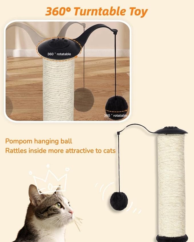 Happi N Pets 22" Cat Scratching Post, Natural Sisal Scratchers Trees for Indoor Cats, Featuring with Rotatable Hanging Balls & Stable Base, Cat Scratch Posts for Kittens-Smoky Gray - PAWPICO