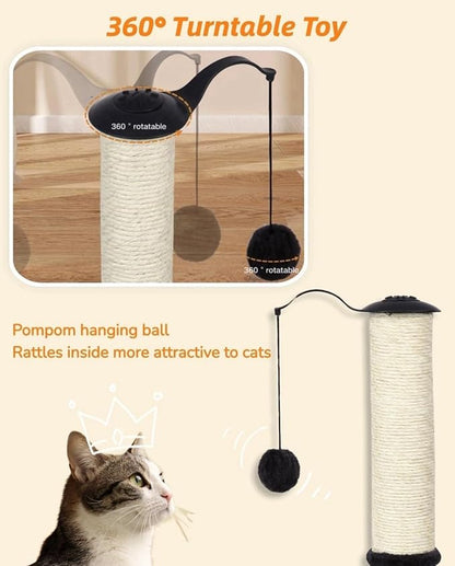 Happi N Pets 22" Cat Scratching Post, Natural Sisal Scratchers Trees for Indoor Cats, Featuring with Rotatable Hanging Balls & Stable Base, Cat Scratch Posts for Kittens-Smoky Gray - PAWPICO