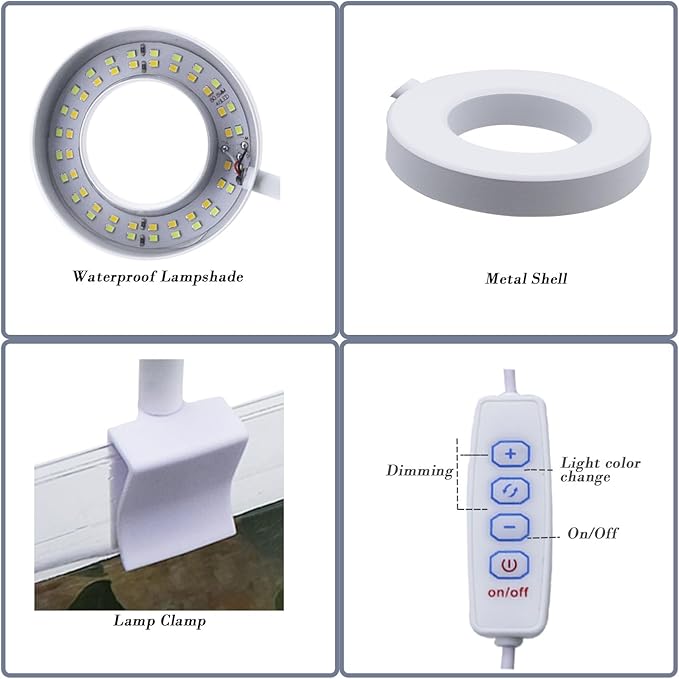 Small Aquarium Light Clip on Fish Tank Light LED USB Full Spectrum Light with Dimmer Multi-Color White+Blue+Red for 1-5 Gal Betta Tank (Adapter NoT Included, No Timer) PUEUTU