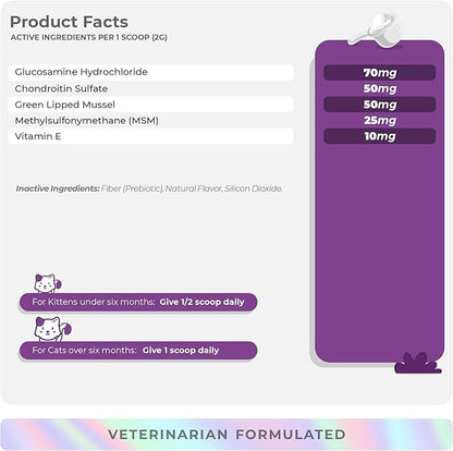 Glucosamine for Cats - 4.23oz/120g Powder - Hip and Joint Supplement for Cats with Green Lipped Mussel, MSM, Chondroitin, and Vitamin E (for Cats) CocoandLuna