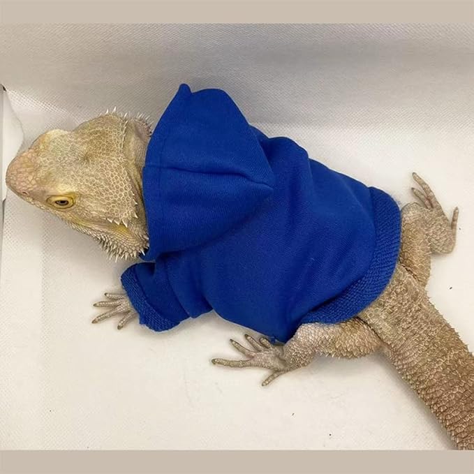 Lizard Clothes for Bearded Dragons Handmade Cloth Material Hoodies Sweater Coat Reptile Apparel Costume Skin Protection Photo Party for Lizard Bearded Dragon Crested Gecko Chameleon (Blue) KUNBIUH