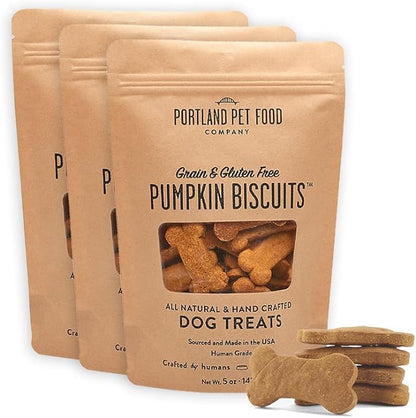 Portland Pet Food Company Pumpkin Healthy Dog Treats Multipack - Grain-Free, Human-Grade, Pumpkin Dog Treats - All Natural Dog Training Treats & Biscuits Made in the USA Only 3-Pack (5 oz) - PAWPICO
