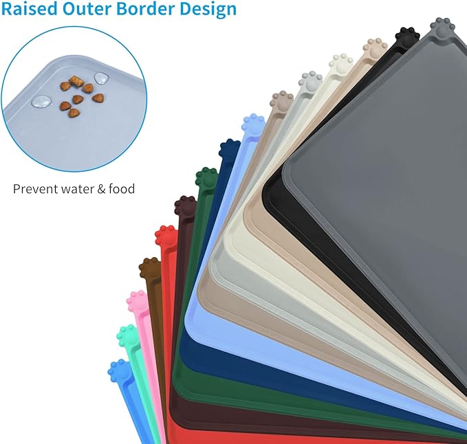 AUDWUD Silicone Waterproof Dog Cat Pet Feeding Mats,Anti Slip Pet Bowl Mats,Pet Feeding Mat - PAWPICO