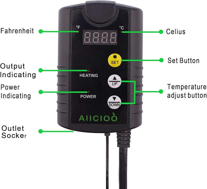 Aiicioo Under Tank Heater Thermostat - Reptile Heating Pad with Temperature Control Reptile Heat Mat for Combo Set for Hermit Crab Lizard Terrarium 24W AIICIOO