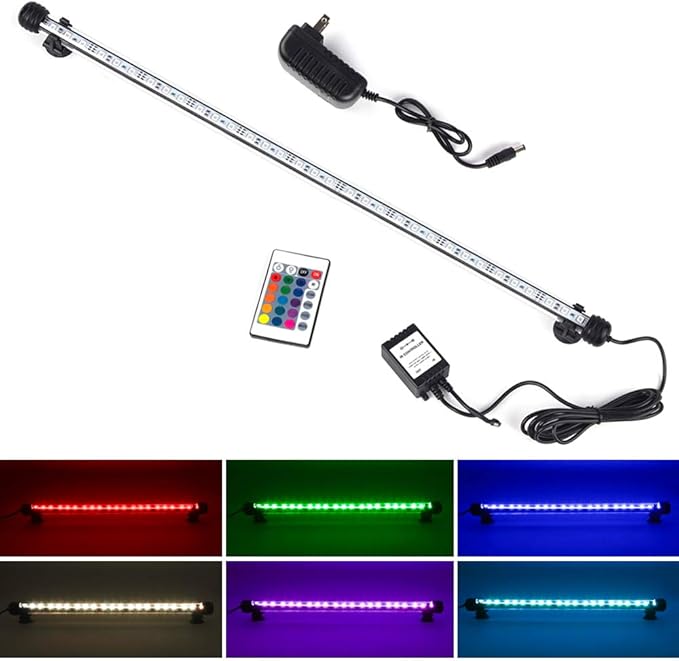 RGB Aquarium Lights, Colored Fish Tank Lights, Underwater LED Tank Lights IP68 Waterproof Color Changing Memory Dimmable Submersible Fish Aquarium Lighting Waterfall Lights, 23" S+SMIFUL