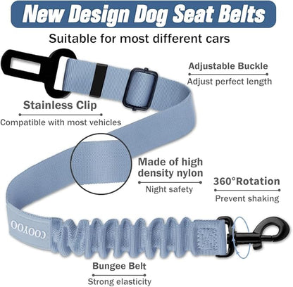 COOYOO Dog Seat Belt,3 Piece Set Retractable Dog Car Adjustable Seatbelts for Vehicle Nylon Pet Safety Heavy Duty & Elastic & Durable Car Harness for Dogs - PAWPICO