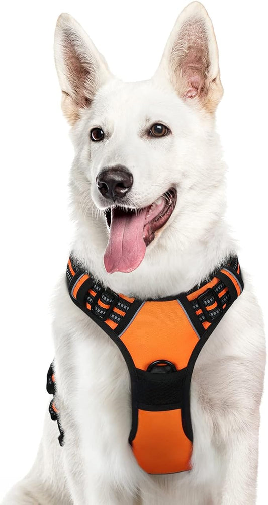 Eagloo Dog Harness Large Breed, No Pull Service Vest with Reflective Strips and Control Handle, Adjustable and Comfortable for Easy Walking, No Choke Pet Harness with 2 Metal Rings, Orange, XL GoExplorewithEagloo