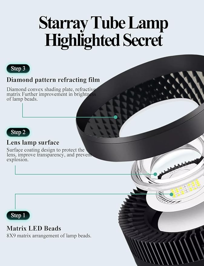 UPETTOOLS Full Spectrum COB LED Aquarium Light, 70 Watts Fish Tank Light Clip On Adjustable Brightness with Adapter and Timer Function for Saltwater Freshwater Refugium Fish Tank UPETTOOLS