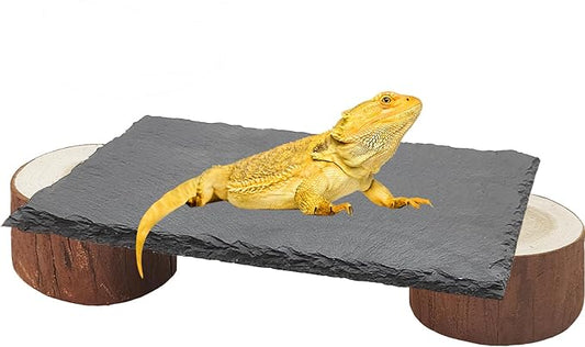Bearded Dragon Basking Platform with Wooden Pile,Reptiles Hideout Cave,Turtle Basking Rock,Terrarium Habitat Decor Tank Accessories for Tortoise Lizards Snakes Chameleon Style A Gxsdj