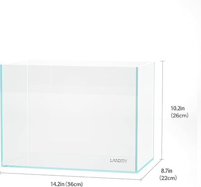 LANDEN 36N 5 Gallon Rimless Low Iron Aquarium Tank, 14.2" W × 8.7" D × 10.2" H (36cm x 22cm x 26cm) 5mm Thickness with Black Nano Foam Leveling mat Included Landen