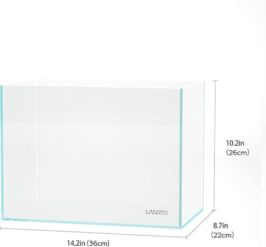 LANDEN 36N 5 Gallon Rimless Low Iron Aquarium Tank, 14.2" W × 8.7" D × 10.2" H (36cm x 22cm x 26cm) 5mm Thickness with Black Nano Foam Leveling mat Included Landen