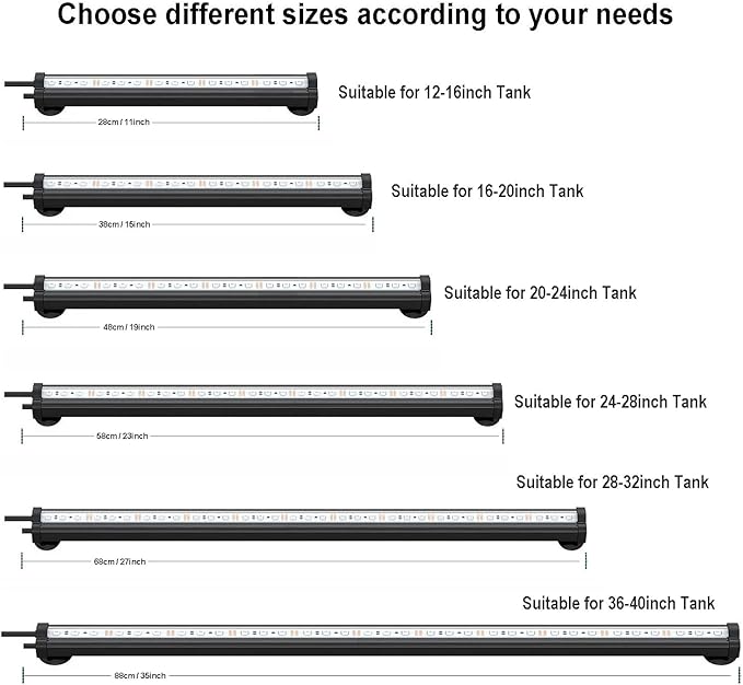 Aquarium Light with Air Bubble Hole, Full Spectrum RGB LED Submersible Fish Tank Lights, Sunrise Sunset Mode IP68 Waterproof with Remote Controller for fish and plants (38cm/15inch) ABESTFISH