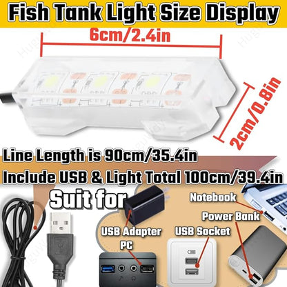 Small Fish Tank Light,LED Aquarium Light 0.6W 5V 2.4x0.8 Inch 1m USB Cable with Double Sided Tape, Small Aquarium Light Fish Tank Lamp for Small Aquarium or Office Desk Fish Tank PAWPICO