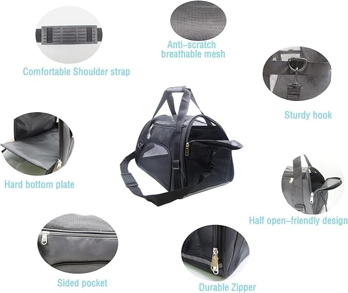 Cat Carrier,Soft-Sided Pet Travel Carrier for Cats,Dogs Puppy Comfort Portable Foldable Pet Bag Airline Approved (Medium-Black) - PAWPICO