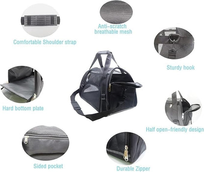 Cat Carrier,Soft-Sided Pet Travel Carrier for Cats,Dogs Puppy Comfort Portable Foldable Pet Bag Airline Approved (Medium-Black) - PAWPICO