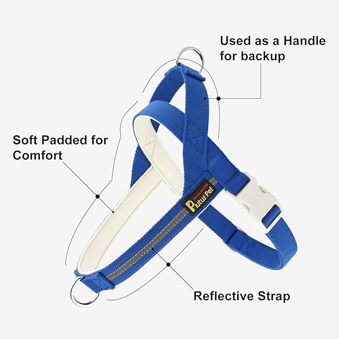 Plutus Pet Cotton Dog Harness and Leash Set, Reflective and Soft Padded, Quick Fit Vest Harness, for Small, Medium and Large Dogs, Royal Blue, M PLUTUSPET