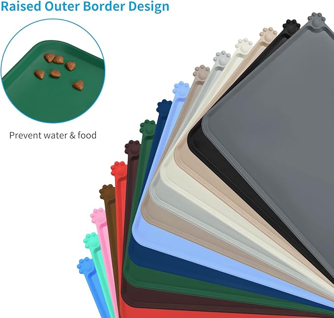 AUDWUD Silicone Waterproof Dog Cat Pet Feeding Mats,Anti Slip Pet Bowl Mats,Pet Feeding Mat,21" x 15" - PAWPICO