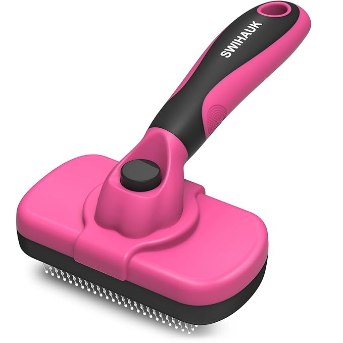 Swihauk Self Cleaning Slicker Brush for Dogs & Cats - Skin Friendly Grooming, Deshedding, Hair Removal for Puppies & Long/Short Haired Pets, Pet Supplies Accessory, Pink - PAWPICO