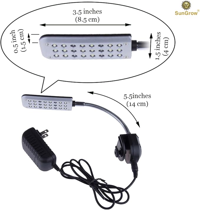 SunGrow LED Aquarium Light for Fish Tank, 24 LEDs, White & Blue Adjustable 360° Flexible Metal Arm Small Aquarium LED Light for Nano Tank, Install on Dog & Cat Crate for Security, Kitten & Puppy Care SunGrow