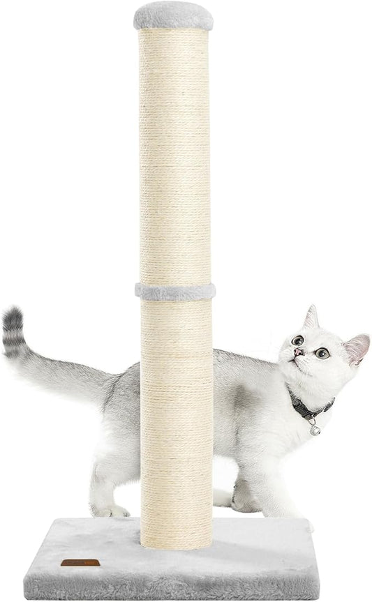 34inch Cat Scratching Post with Natural Sisal Rope 4.3Inch Large Diameter Scratcher Post Tree for Indoor Cats Grey - PAWPICO