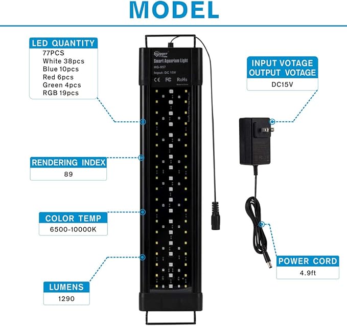 hygger Aquarium Programmable LED Light, for 18~24in Long Full Spectrum Plant Fish Tank Light with LCD Setting Display, 7 Colors, Sunrise Sunset Moon and DIY Mode, for Novices Advanced Players hygger