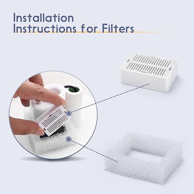 Replacement Filters for Ceramic Cat Water Fountain, 8 Carbon Filters and 2 Sponge Foam Filters (8+2) - PAWPICO