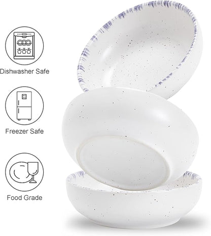 Howise Ceramic Cat Bowls, 5.19 in Cat Food Bowl Cat Dishes for Food and Water, 3 Pack Shallow Pet Bowls for Indoor Cats, White with Violet Blue - PAWPICO