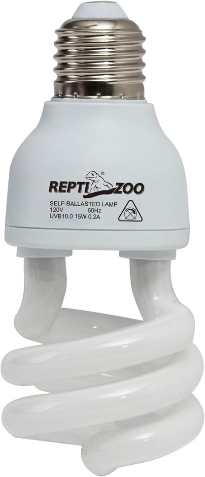 REPTIZOO Energy Saving Lamps UVB Bulb Spiral Compact 15 Watts UVB 10.0 Reptile Light Bulb Fit for Desert Type Reptile/Snake/Lizard/Insect/Leopard Tortoise REPTIZOO
