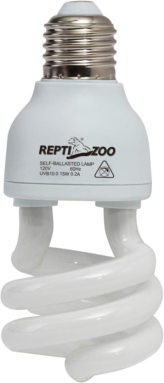 REPTIZOO Energy Saving Lamps UVB Bulb Spiral Compact 15 Watts UVB 10.0 Reptile Light Bulb Fit for Desert Type Reptile/Snake/Lizard/Insect/Leopard Tortoise REPTIZOO