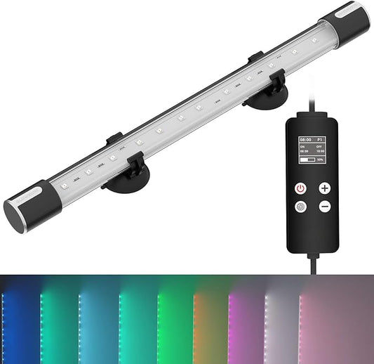 Aquarium Lights, Underwater LED Full Spectrum Aquarium Lights, IP68 Double Waterproof Submersible Aquarium Lights,10 Light Modes and infinitely dimmable, Aquarium Lights with Timer auto on/of GLOWRIUM