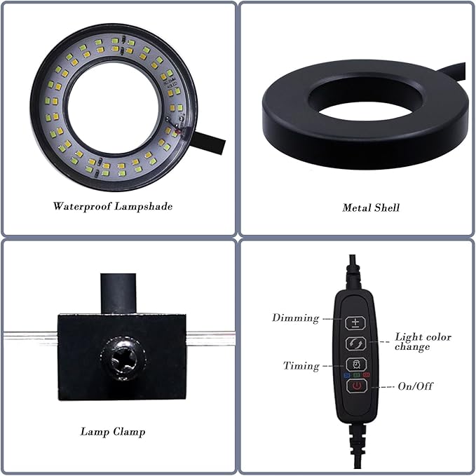 Upgraded Aquarium Light with Timer Clip On Fish Tank LED Light Small USB Light Dimmer Multi-Color White+Warm Yellow+Yellow 1 to 5 Gal (Adapter NOT Included) PUEUTU