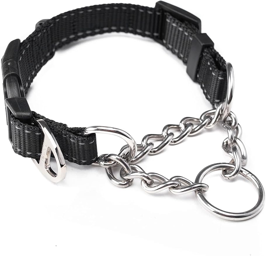 Mighty Paw Martingale Dog Collar 2.0 | Trainer Approved Limited Slip Collar with Stainless Steel Chain & Heavy Duty Buckle - Modified Cinch Collar for Gentle & Effective Pet Training - Medium, Black MightyPaw