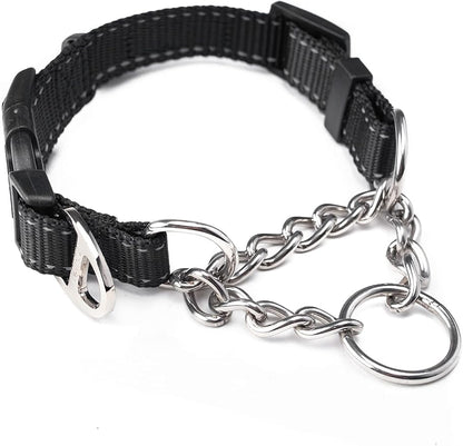 Mighty Paw Martingale Dog Collar 2.0 | Trainer Approved Limited Slip Collar with Stainless Steel Chain & Heavy Duty Buckle - Modified Cinch Collar for Gentle & Effective Pet Training - Medium, Black MightyPaw