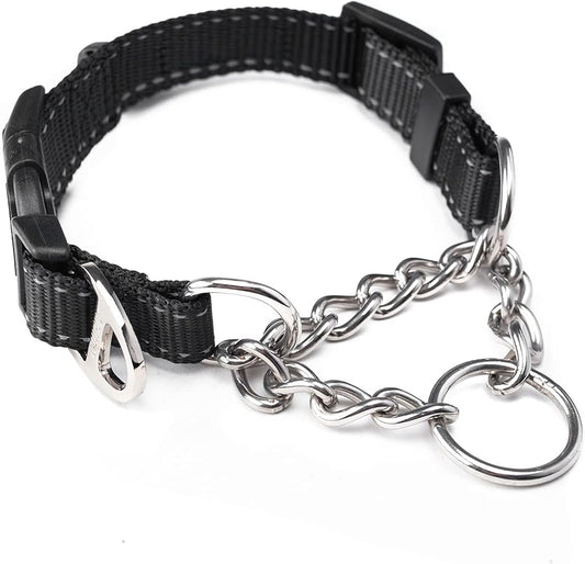 Mighty Paw Martingale Dog Collar 2.0 | Trainer Approved Limited Slip Collar with Stainless Steel Chain & Heavy Duty Buckle - Modified Cinch Collar for Gentle & Effective Pet Training - Medium, Black MightyPaw