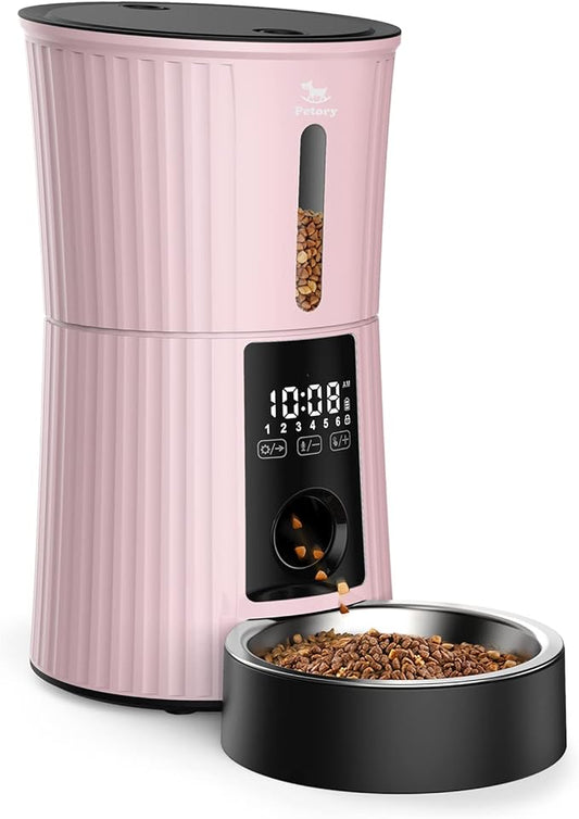 Petory Timed Automatic Cat Feeders - 4L Programable Dry Food Dispenser for Cats and Small Medium Dogs 6 Meals with Desiccant Bag Dual Power Supply 10S Voice Recorder - PAWPICO