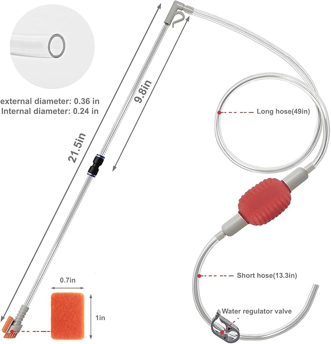 Compact Aquarium Siphon Vacuum and Water Changer Kit with Cleaning Brush, Perfect for Water Changing and Cleaning in Small Fish Tank, Premium Gravel Vacuum for Aquarium Kit PAWPICO