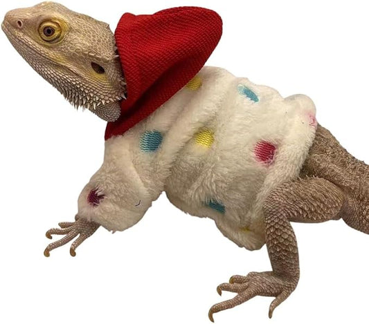 Lizard Clothes for Bearded Dragons Handmade Cloth Material Hoodies Sweater Coat Reptile Apparel Costume Skin Protection Photo Party for Lizard Bearded Dragon Crested Gecko Chameleon (White) KUNBIUH
