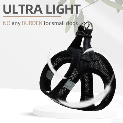 PUPTECK Adjustable Dog Harness Collar and Leash Set Step in No Pull Pet Harness for Small Medium Dogs Puppy and Cats Outdoor Walking Running, Soft Mesh Reflective Vest Harnesses, Solid Black XXS PUPTECK