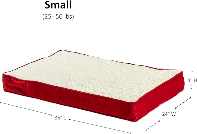 Happy Hounds Oscar Rectangle Orthopedic Foam Sherpa Dog Bed, Small (36 x 24 in.), Red - PAWPICO