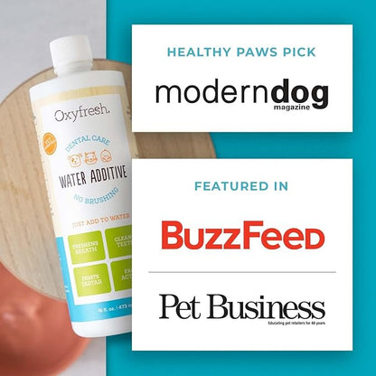 Oxyfresh Premium Pet Dental Care Solution Pet Water Additive: Best Way to Eliminate Bad Dog Breath and Cat Bad Breath - Fights Tartar & Plaque - So Easy, Just Add to Water! Vet Recommended 16 oz. Oxyfresh