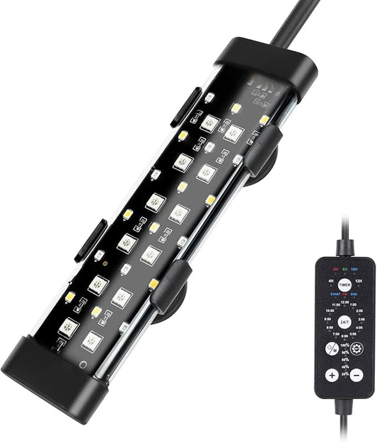 hygger Submersible LED Aquarium Light, 8W 7 in 24/7 Mode Fish Tank Light with 5 Rows Beads, withTimer 9 Colors and Adjustable Brightness, Full Spectrum IP68 Waterproof Light for Fish Tank 8-17 inch hygger