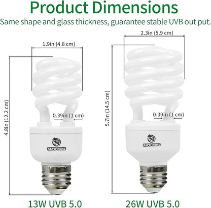 UVB Reptile Light 5.0, 26W Tropical and Sub-Tropical UVA UVB Bulb for Reptiles, Tropical Terrarium Compact Fluorescent Lamp, Reptile UVB Light Bulb for Chameleons, Iguanas, and Turtles REPTIHOME