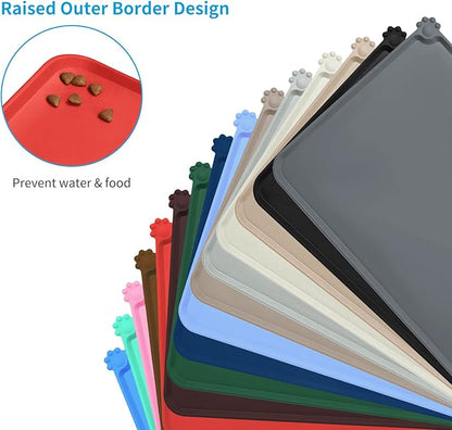 AUDWUD Silicone Waterproof Dog Cat Pet Feeding Mats,Anti Slip Pet Bowl Mats,Pet Feeding Mat, 24" x 16" - PAWPICO