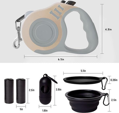 Retractable Dog Leash Automatic Telescopic Tractor Dog Tape, Pet Tape 10/16 FT Durable and Convenient, with Folding Bowl, Dispenser, Rubbish Bags, Suitable for Small and Medium Dogs LIEVUIKEN