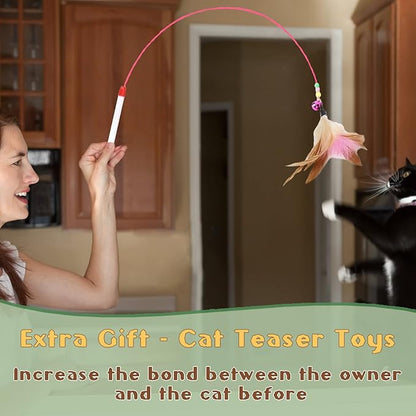 Cat Scratching Post for Indoor Cats and Kitten, 33.5" H Sisal Rope Scratching Posts with Simulated Leaves, Kitten Scratcher with Soft Platform and Hanging Ball - 1 Cat Teasing Stick - PAWPICO