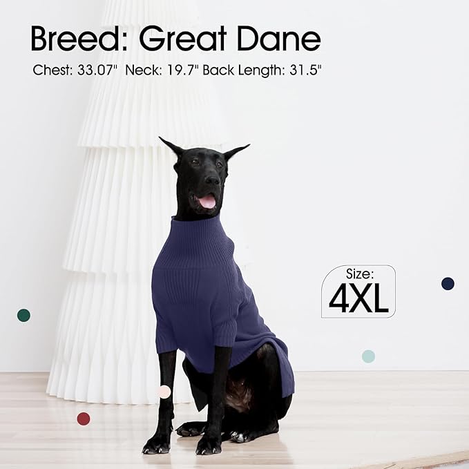 IECOii Extra-Large Dog Sweater 4XL,Christmas Dog Sweaters for Extra Large Dogs Girl Boy,Turtleneck Knitted Knitwear for Pet Easy On Doggie Sweatshirt Dog Sweater for Doberman,Great Dane(Blue,XXXXL) - PAWPICO