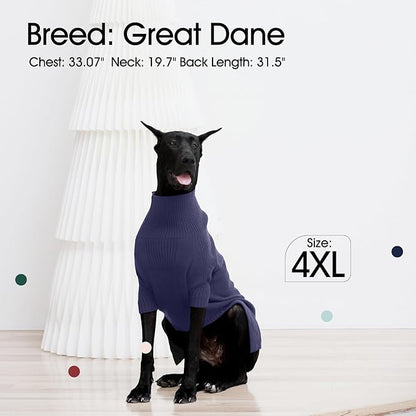 IECOii Extra-Large Dog Sweater 4XL,Christmas Dog Sweaters for Extra Large Dogs Girl Boy,Turtleneck Knitted Knitwear for Pet Easy On Doggie Sweatshirt Dog Sweater for Doberman,Great Dane(Blue,XXXXL) - PAWPICO