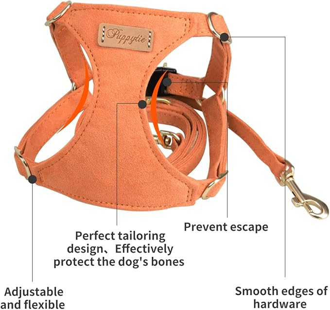 Puppytie No Pull Small Dog Harness with Multifunction Dog Leash,Lightweight Soft Adjustable No Choke Escape Proof Pet Harness Vest Pet Harness Vest,Orange,S Puppytie